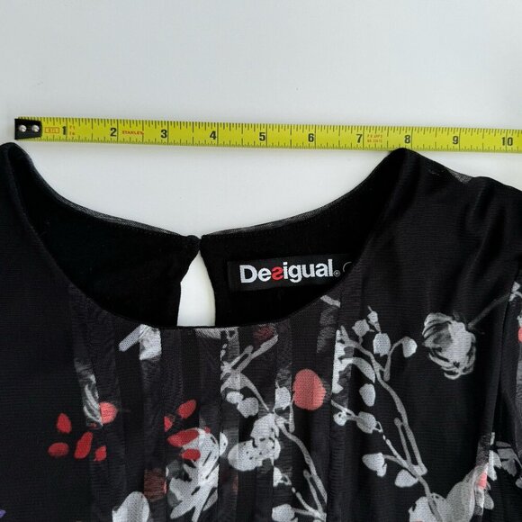 Desigual women's Top Sheer Embellished Rhinestones Floral Black Small - Picture 8 of 16